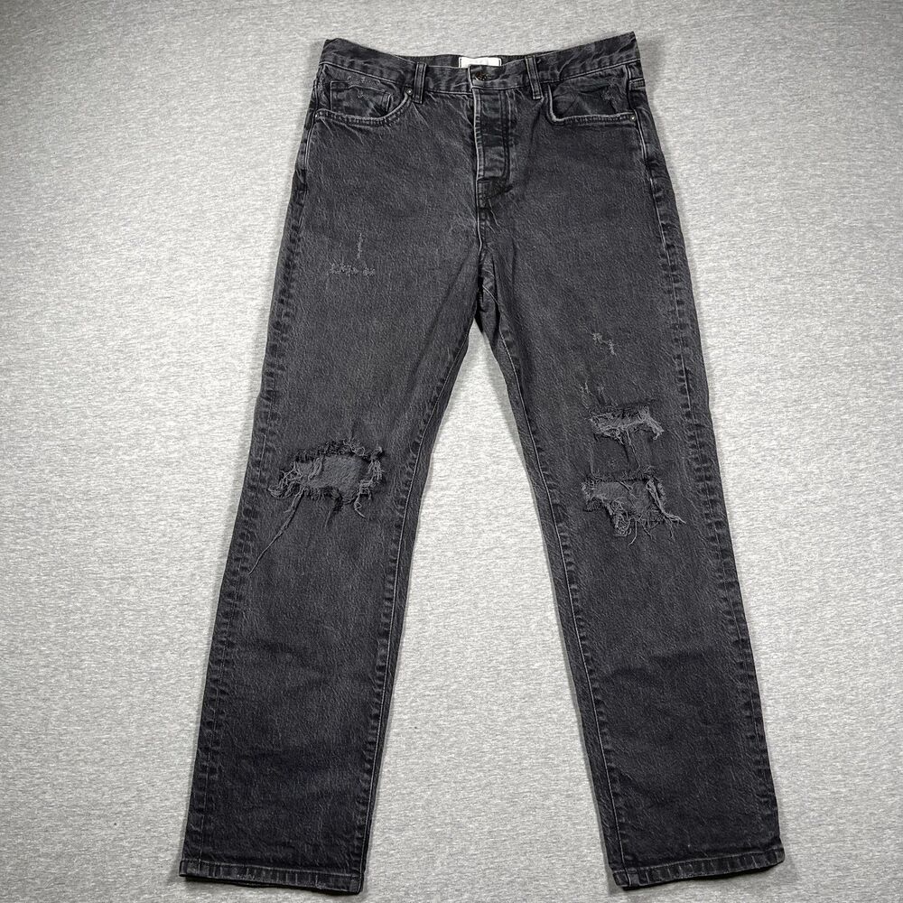 We The Free Jeans Womens 29 Black Straight High Rise Distressed Charcoal